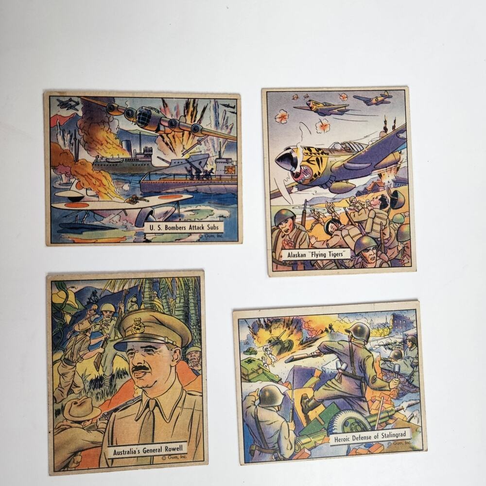 Lot Of 4 1941 War Gum Cards #111 #124 #131 #132 Higher Numbers Printed In USA